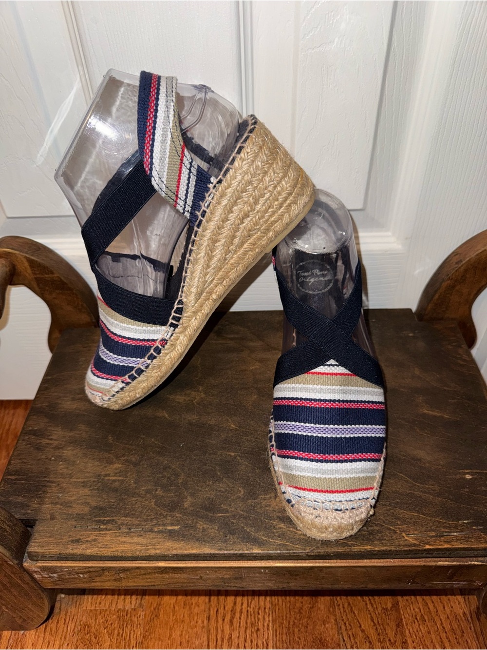 Toni Pons Striped Espadrille Wedge Sandals Navy Red Tan Size 37 / US 7